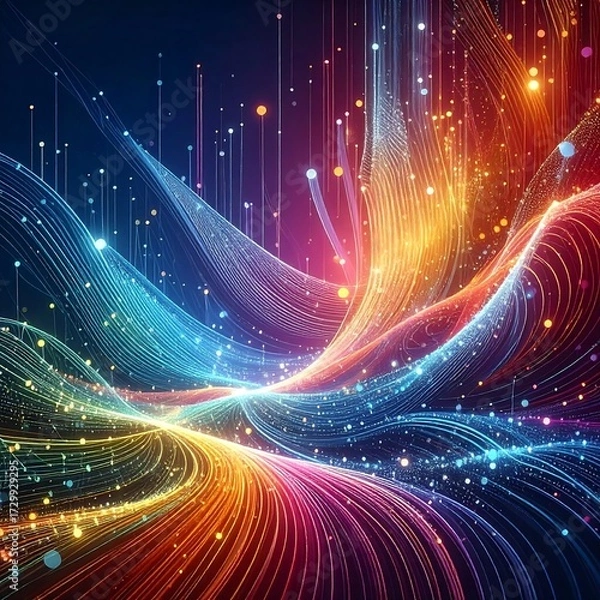 Obraz Abstract digital art with swirling lines and glowing particles