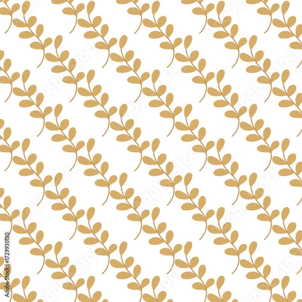 Fototapeta Golden Leaf Seamless Pattern in Flat Minimal Style on White Background
