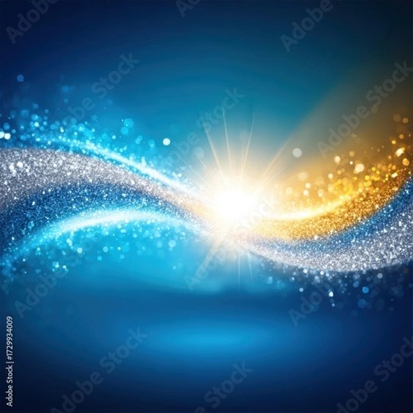 Fototapeta Vibrant digital abstract art with bright blue and gold colors dynamic motion futuristic design sparkling light effects and creative visual composition