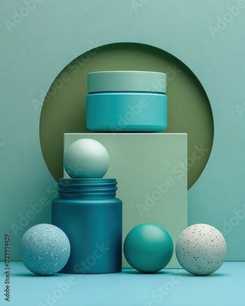 Fototapeta Elegant skincare and cosmetic jars with modern design vibrant blue tones and versatile containers perfect for beauty products and skincare routines