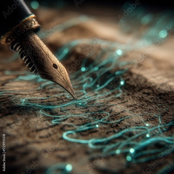 Fototapeta Elegant vintage pen with metallic nib and detailed craftsmanship perfect for artistic writing calligraphy and creative expression in professional stationery collections