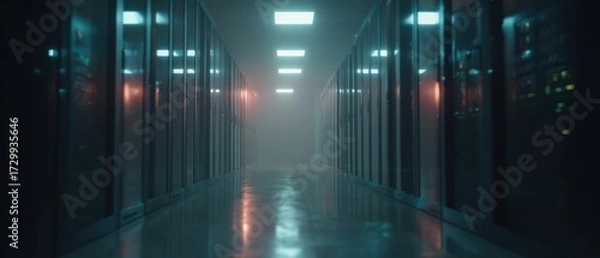 Fototapeta Modern digital data network infrastructure showcasing advanced cybersecurity innovative connectivity solutions high-tech server systems and cloud computing technology