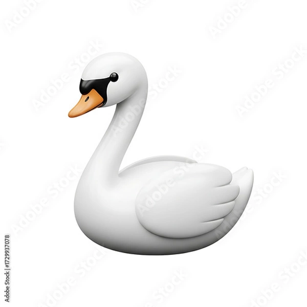Fototapeta Elegant white swan figurine with a graceful curved neck and orange beak, isolated on a clean white background.