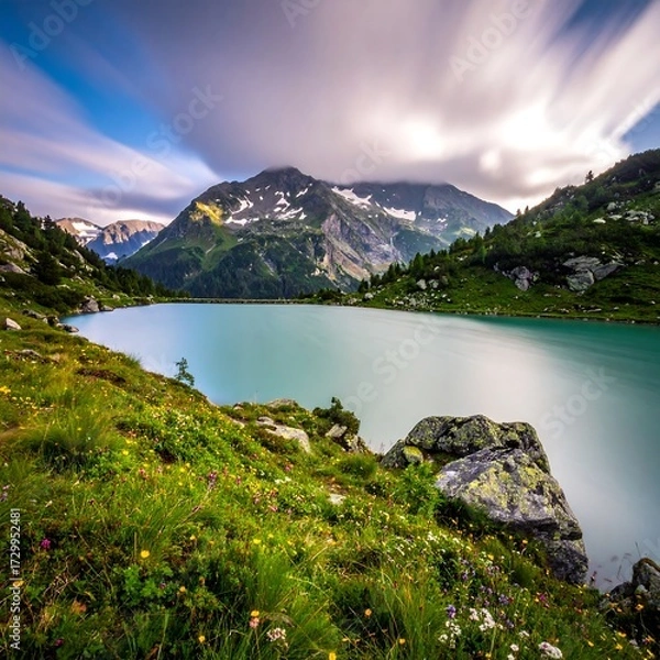 Obraz Alpine lake and mountain vista