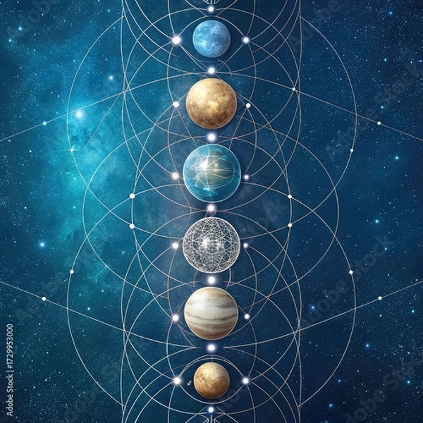 Obraz Fantasy Universe Background with Planets and Orbits, Celestial Abstract Illustration of Planetary System 