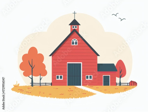 Fototapeta Rustic village farm drawing in color sketch, AI generated