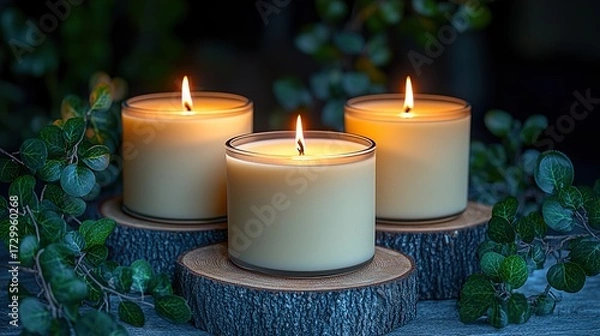 Fototapeta Handmade Natural Candles in Rustic Setting with Handcrafted Organic Wax for Cozy Decorative Ambiance