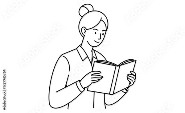 Fototapeta 読書する人物のシンプルな線画イラストアイコン