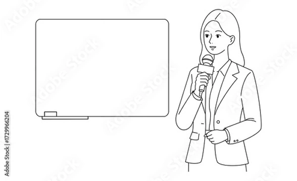 Fototapeta プレゼンを行うビジネス女性のモノクロ素材イラストアイコン