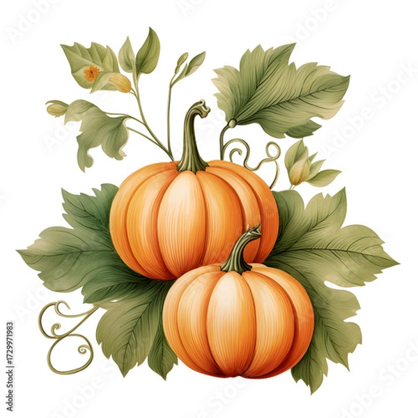 Fototapeta Elegant Autumn Harvest Design with Two Pumpkins Isolated on White.