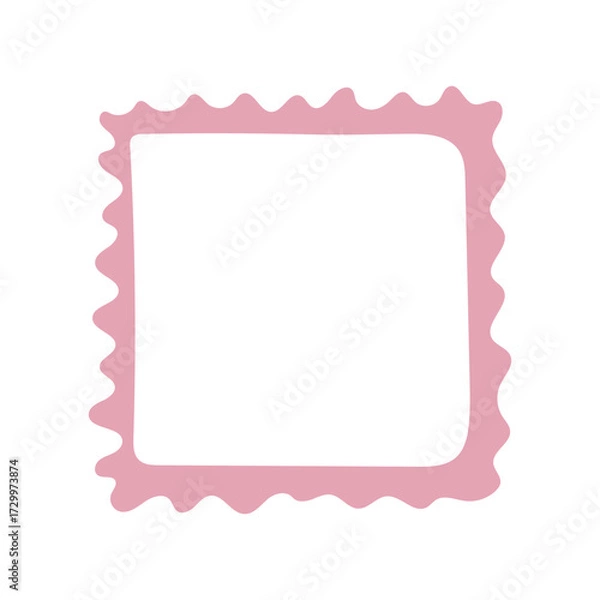 Fototapeta A single hand-drawn square frame with scalloped wavy edges. Bold orange decorative border in doodle style. Ideal for scrapbooking, invitations, greeting cards, photo albums, and creative designs.