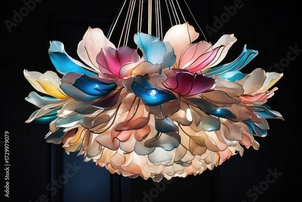 Obraz Luxury Lotus Flower Chandelier with Pastel Glass Petals, luxury decorative chandelier