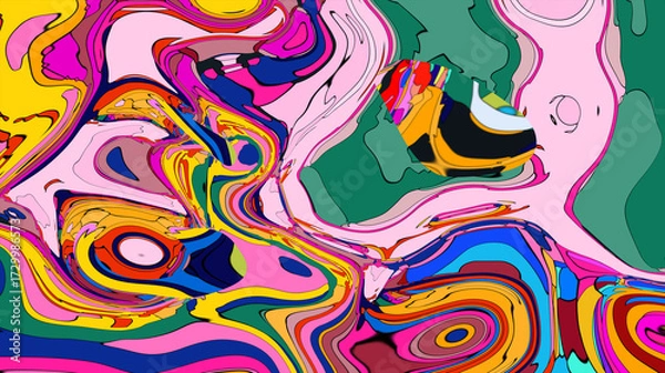 Obraz Abstract Retro Pattern with Organic Shapes and Vibrant Colors Perfect for Backgrounds Wallpapers and Creative Design Projects Illustration

