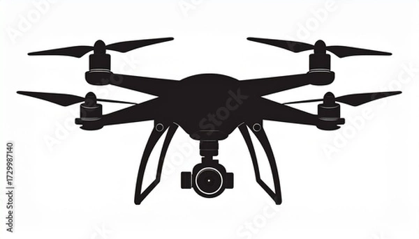 Fototapeta Aerial Perspective Silhouette of a Drone on White Background