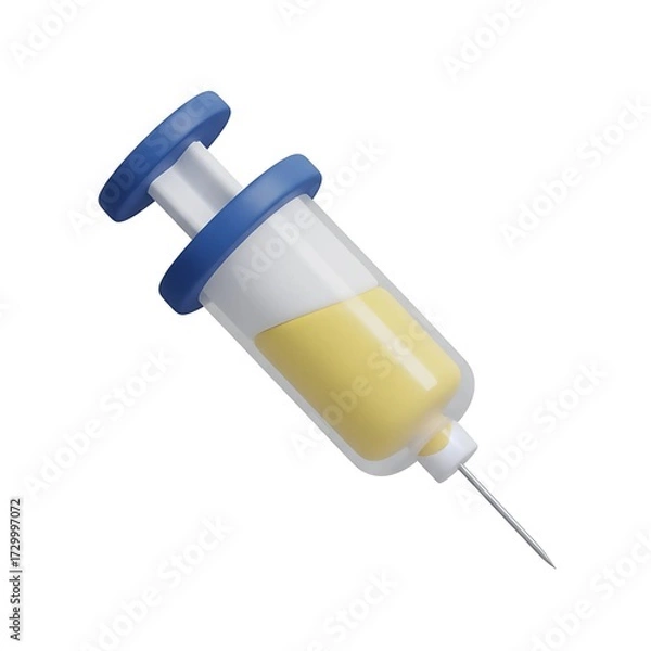 Fototapeta 3D Render Syringe with Yellow Liquid - Vaccine and Injection Medical Care - Immunization and Drug Delivery Icon