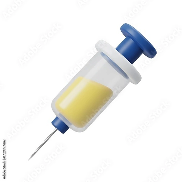 Fototapeta 3D Icon of Medical Syringe with Yellow Vaccine - Healthcare Treatment and Injection Tool - Pharmaceutical and Immunization Design Element
