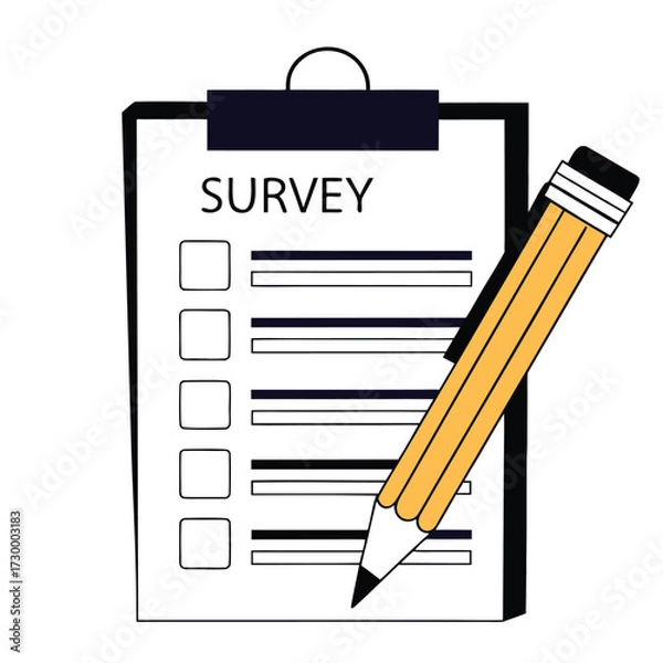 Fototapeta Vector art of survey form with checkboxes and pencil