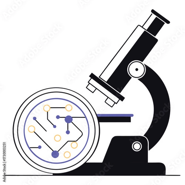 Fototapeta Vector art of microscope examining a circuit board pattern