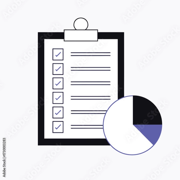 Fototapeta Vector art of clipboard with checklist and pie chart