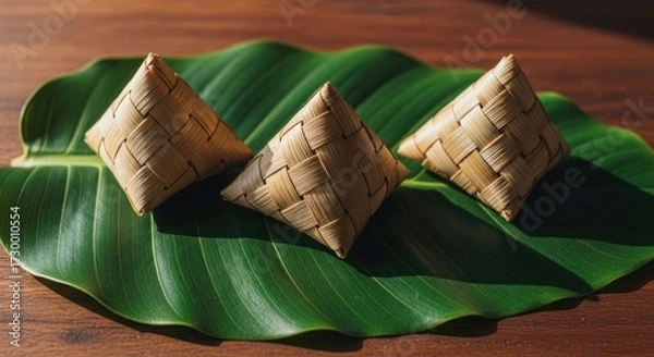 Obraz Woven triangle treats on large leaf