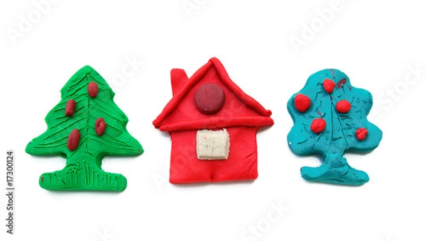 Obraz Plasticine house and trees
