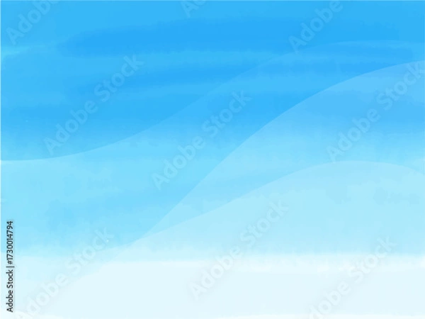 Obraz 青空や水面のようなイメージの背景素材。水彩風テクスチャー。筆のタッチ。水色のグラデーションに風や水をイメージした流れ。波。滑らかなライン。