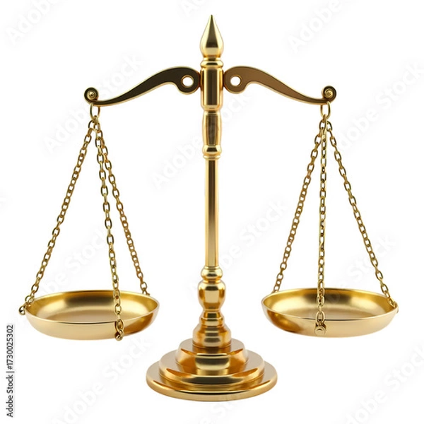 Fototapeta 3d Golden scales of justice isolated on transparent background
