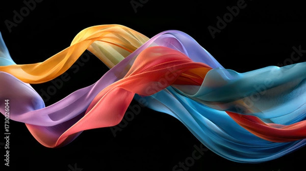 Fototapeta Colorful flowing ribbons with luminous gradient on black background