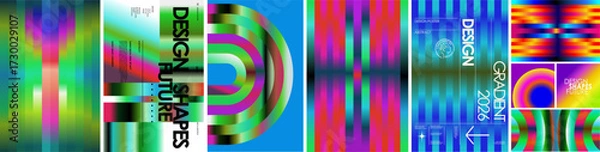 Fototapeta Abstract futuristic vector gradient design with vibrant neon colors, geometric shapes, and modern typography for poster, album cover, digital art, branding, and creative background
