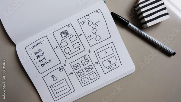 Fototapeta Sketched Wireframe for mobile app.