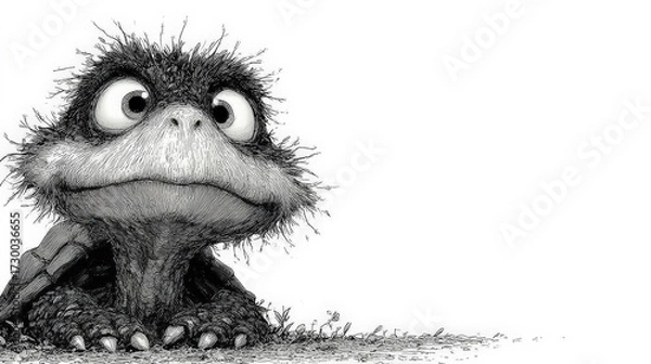 Fototapeta Frazzled Nervous Turtle Cartoon in Black and White Ink Drawing. Generative AI