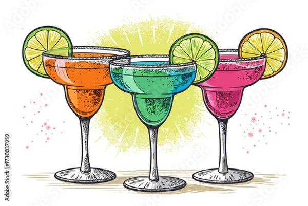 Fototapeta Depicting Cocktail Glasses With Neon Highlights Dynamic High-Quality Stock Image
