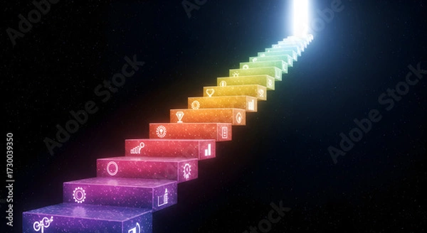 Fototapeta Conceptual image of a reputation ladder with ascending steps