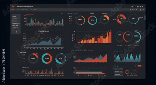 Fototapeta Data analysis dashboard showing various tax categories and their impact