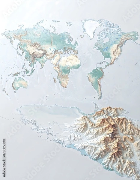 Obraz 3D World Map, Topographic