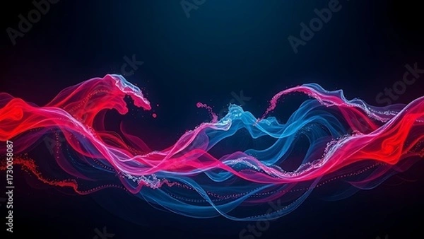 Fototapeta Abstract red and blue waves colliding in darkness, representing illness and discomfort.