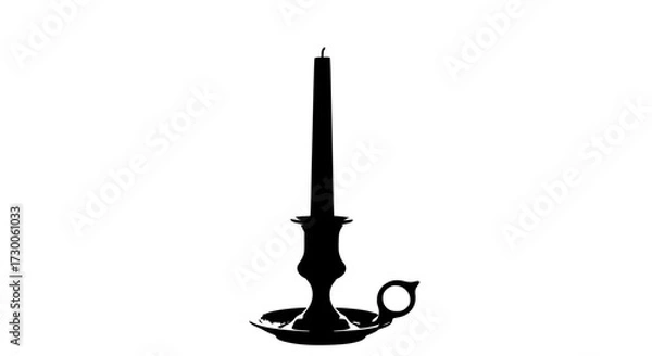 Fototapeta Vector art of silhouette of a candle in a candlestick, evoking a sense of warmth, nostalgia, and tranquility, with a focus on light and shadow interplay