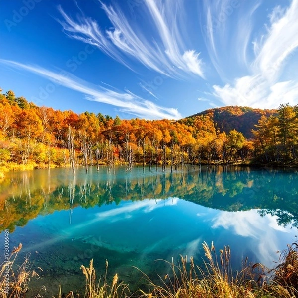 Obraz Autumnal lake with vibrant colors