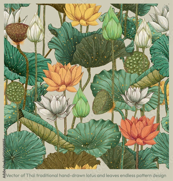 Fototapeta Thai Colorful Lotus Seamless Pattern