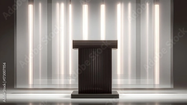 Fototapeta Elegant Gallery Space with Circular Podium and High Windows