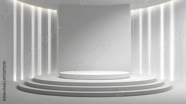 Fototapeta Elegant Gallery Space with Circular Podium and High Windows