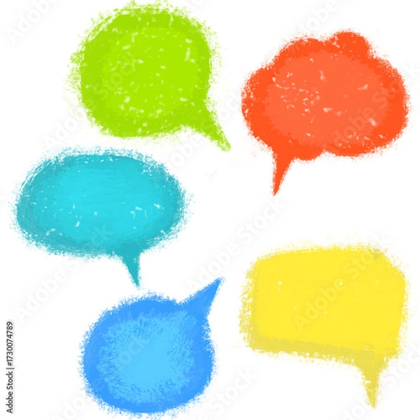 Fototapeta set of watercolor speech bubbles. pastel charcoal hand drwan effect .
