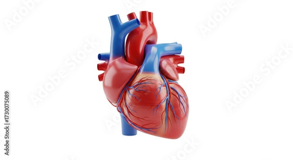 Fototapeta Detailed 3d rendering of a human heart showing arteries and veins