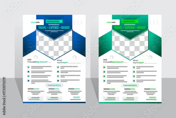 Fototapeta Flyer design template for travel and print layout illustration