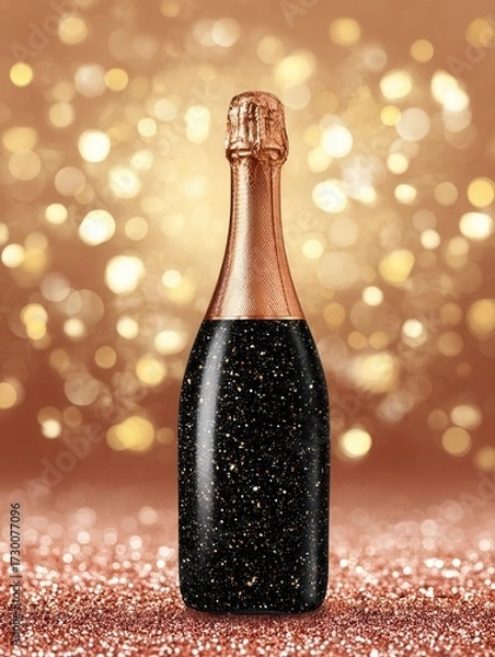 Fototapeta Sparkling elegance: champagne bottle with golden bokeh background