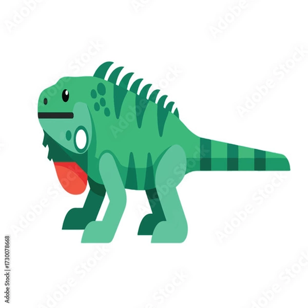 Obraz A stylized illustration of a green iguana, depicted in a flat, cartoon-like style, with a red dewlap.