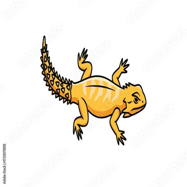 Obraz Cartoon illustration of a yellow bearded dragon with stripes and spiky tail, isolated on a white background.