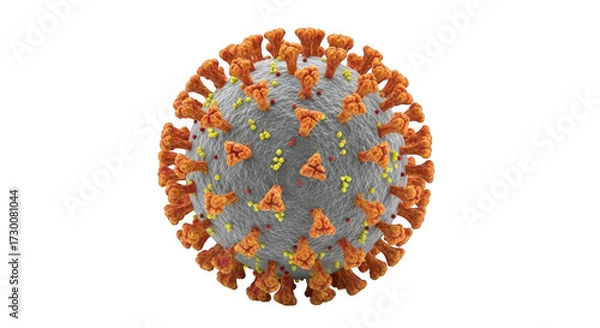 Fototapeta Microscopic view of a coronavirus particle with vibrant spikes and internal structures