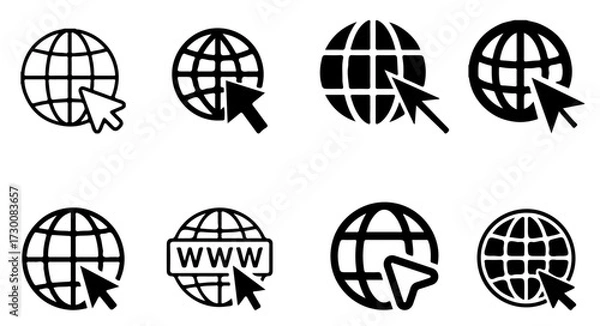 Fototapeta Global Internet Connection Icons Set – Globe with Cursor Symbols Collection