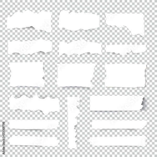 Fototapeta Set of blank Torn paper sheets. Vector note pieces collection with sticky tape.